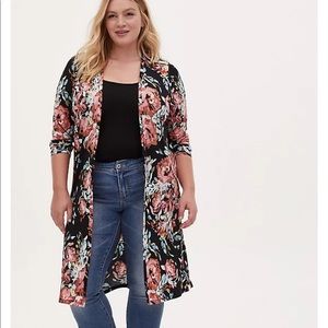 Torrid Black Floral Open Front Longline Cardigan 2X